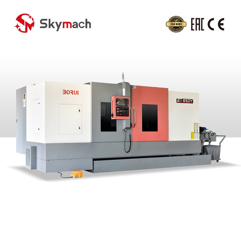 Red BR85slant bed CNC lathe with high-precision Taiwan guides for complex turning.