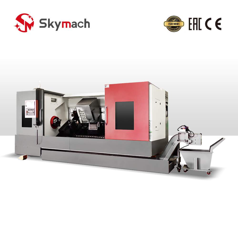 Red BR85slant bed CNC lathe with high-precision Taiwan guides for complex turning.