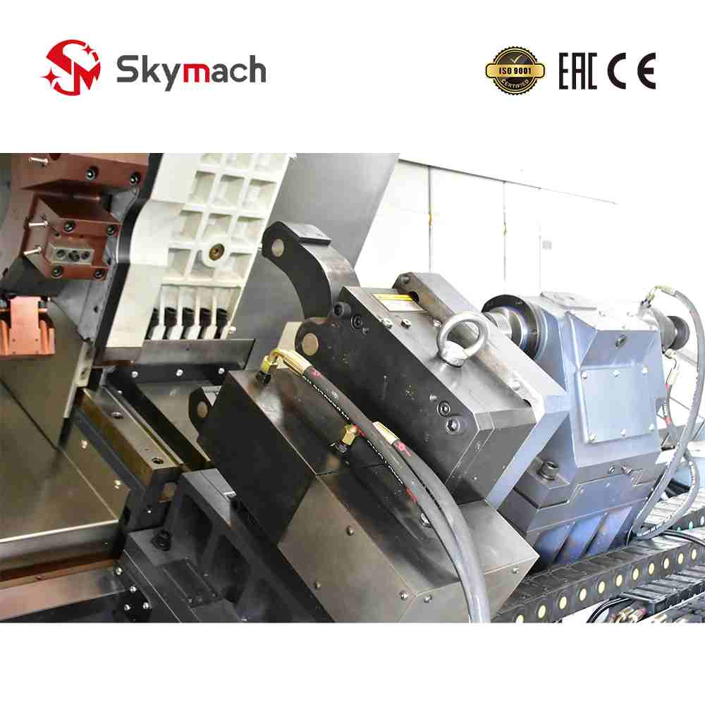 Red BR85slant bed CNC lathe with high-precision Taiwan guides for complex turning.