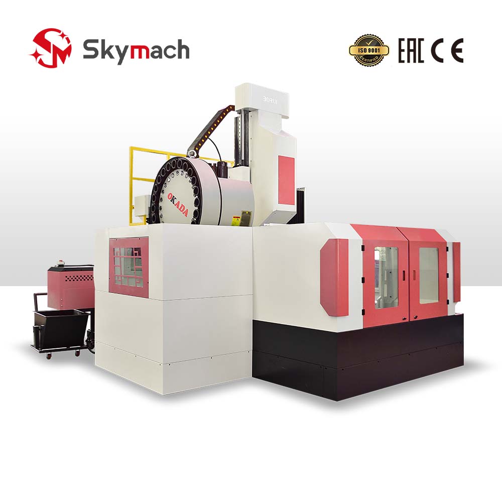 Red BR1316 CNC gantry machining center with monolithic casting for heavy-duty milling operations.
