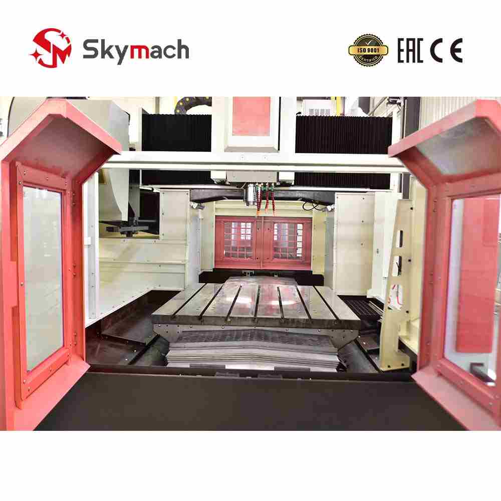 Red BR1316 CNC gantry machining center with monolithic casting for heavy-duty milling operations.
