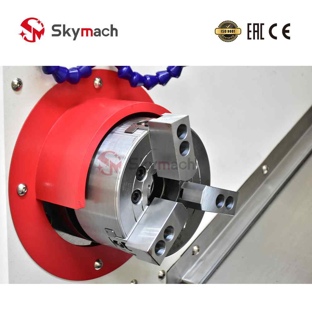 Skymach BR150L slant bed CNC lathe with optional CNC controls and colors. Features a high-precision Taiwan-made spindle for complex turning and milling operations.