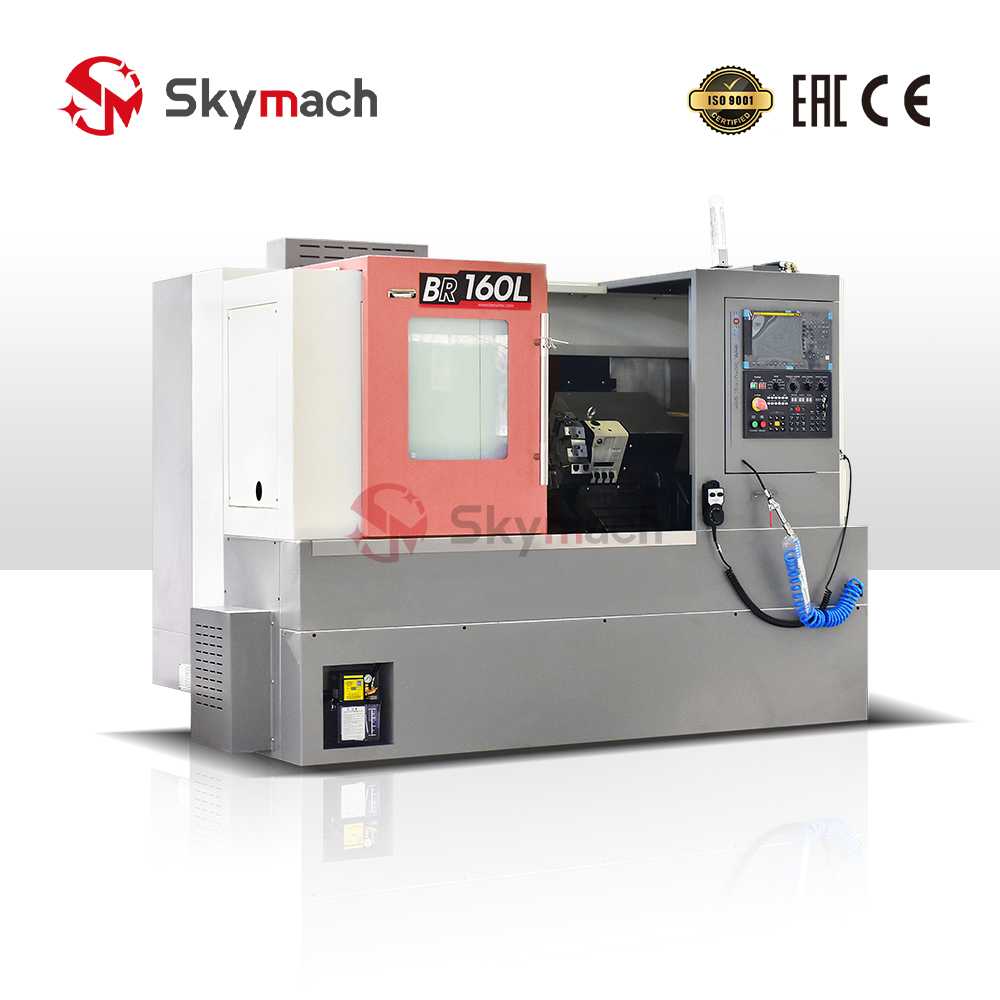 Skymach BR160L slant bed CNC lathe with optional CNC controls and colors. Features a high-precision Taiwan-made spindle for complex turning and milling operations.