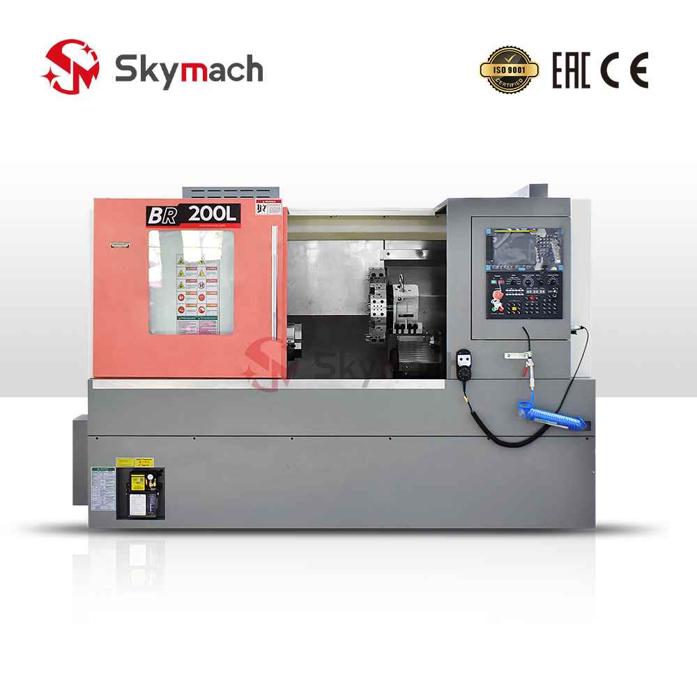 BR200L Slant Bed CNC Lathe with multi-functional machining capabilities. Offers optional CNC systems and colors, powered by a precision Taiwan spindle.