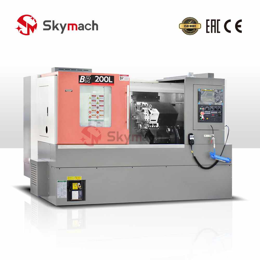 BR200L Slant Bed CNC Lathe with multi-functional machining capabilities. Offers optional CNC systems and colors, powered by a precision Taiwan spindle.
