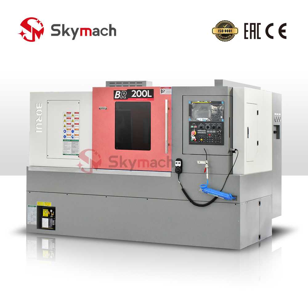 BR200L Slant Bed CNC Lathe with multi-functional machining capabilities. Offers optional CNC systems and colors, powered by a precision Taiwan spindle.