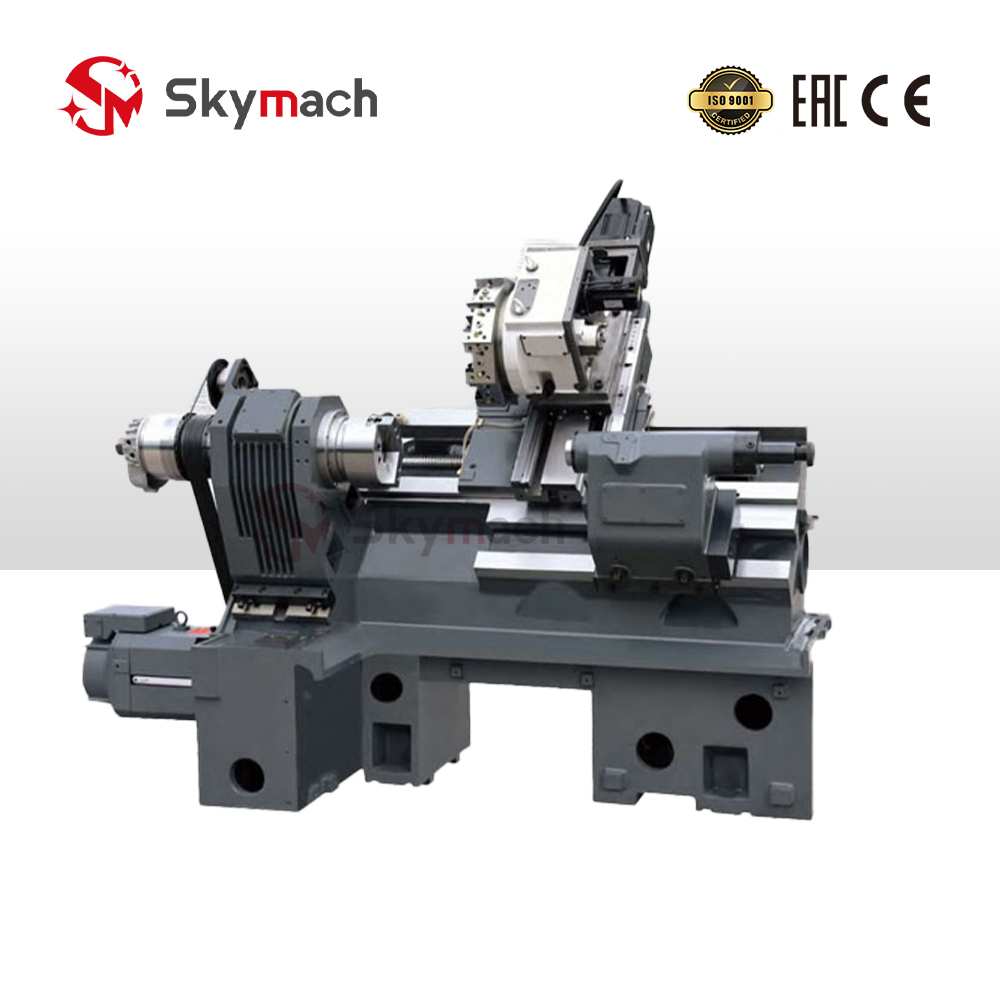 Red BR20H slant bed CNC lathe with high-precision Taiwan guides for complex turning.