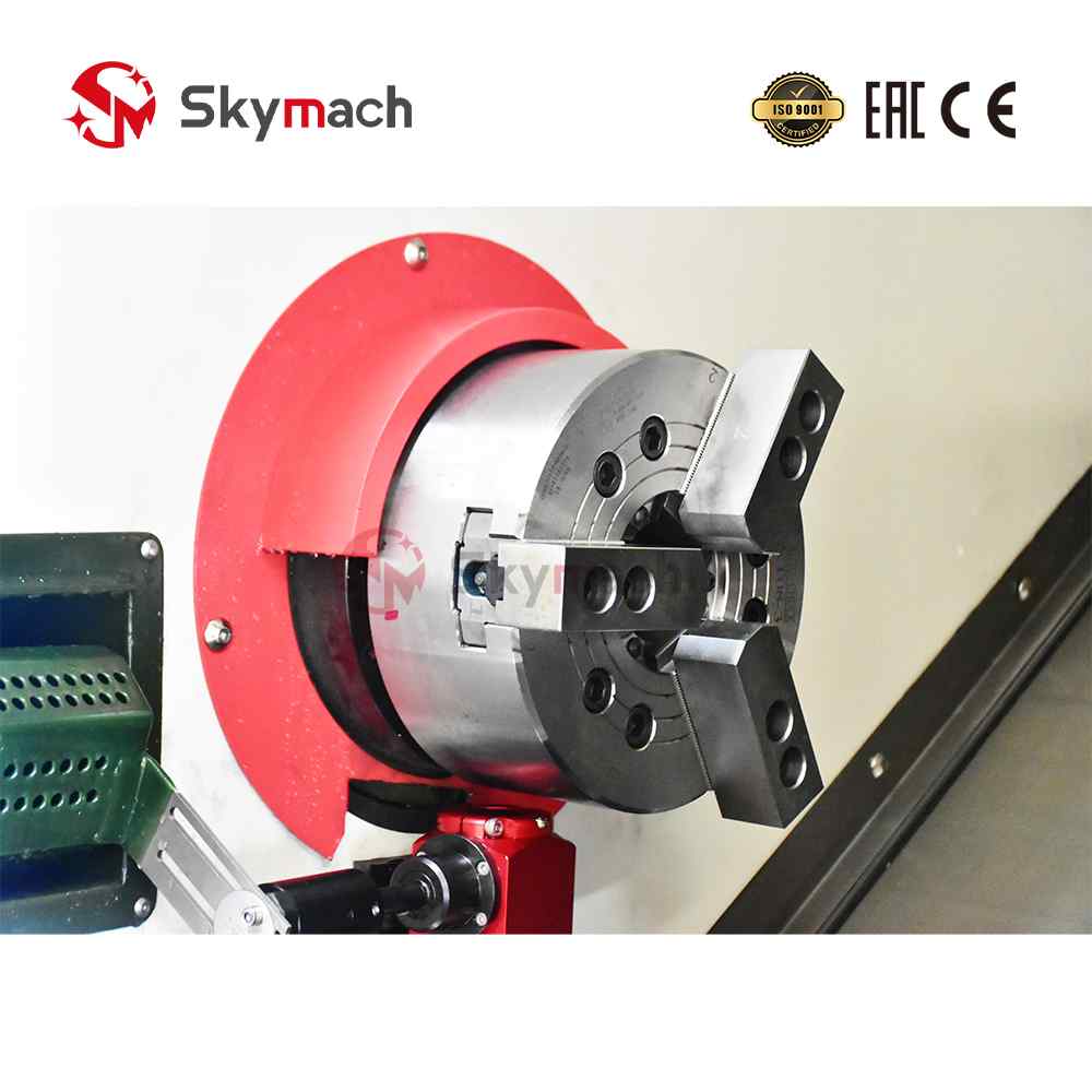 Red BR20H slant bed CNC lathe with high-precision Taiwan guides for complex turning.