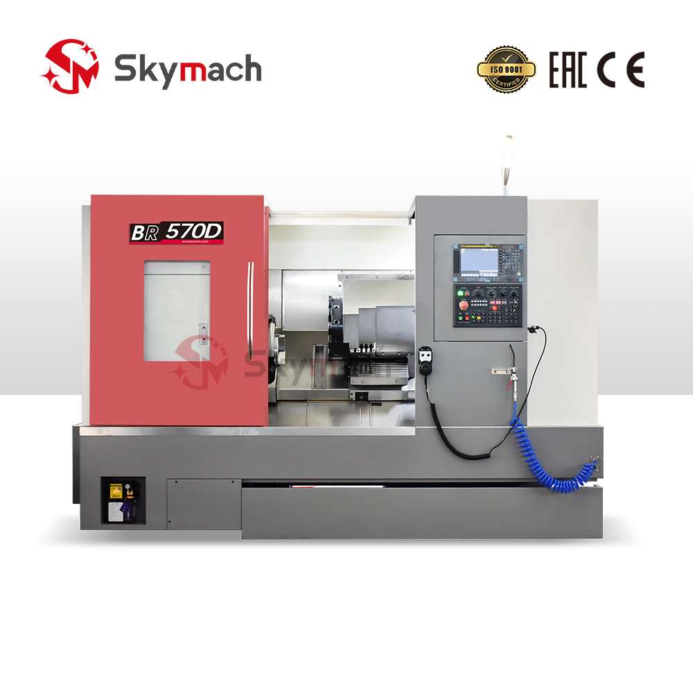 Skymach BR570D multi-purpose slant bed CNC lathe with flexible configuration options. Suitable for various materials and complex components.