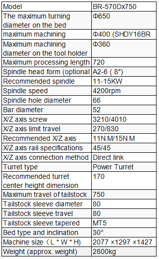 BR-570DX750 CNC Lathe Technical Specifications - Precision Turning Machine with Power Turret