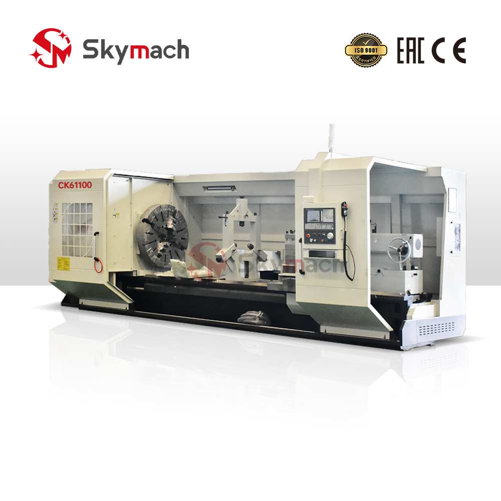 Highly Configurable CK61100 Flat Bed CNC Lathe. Standard and optional features like hydraulic chuck, turret, and tailstock for customized solutions.