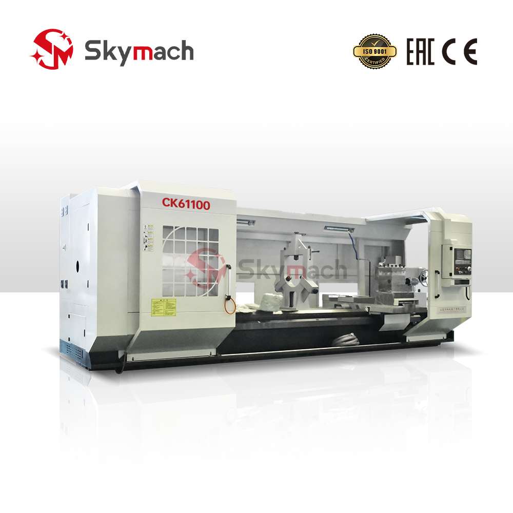 Highly Configurable CK61100 Flat Bed CNC Lathe. Standard and optional features like hydraulic chuck, turret, and tailstock for customized solutions.