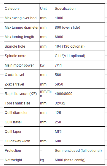 Large-Sized Industrial Lathe Specifications - 1000mm Swing Heavy-Duty Turning Machine