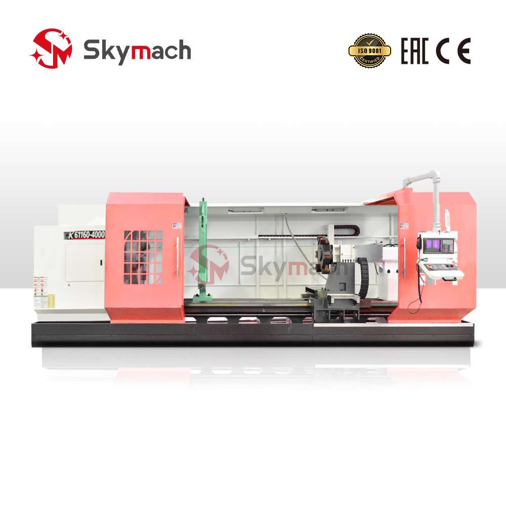 Skymach CK61160 Flat Bed CNC Lathe, 52mm spindle bore, 4-station electric tool post, for large part machining.