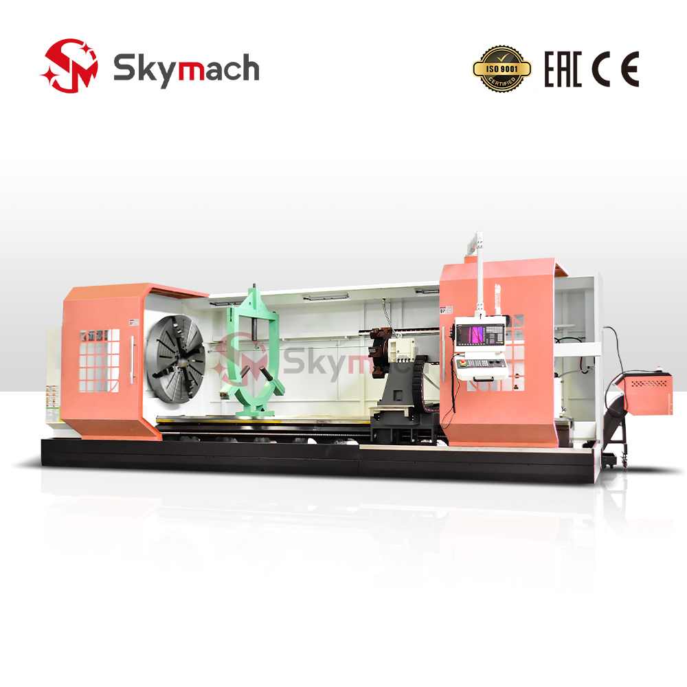Skymach CK61160 Flat Bed CNC Lathe, 52mm spindle bore, 4-station electric tool post, for large part machining.