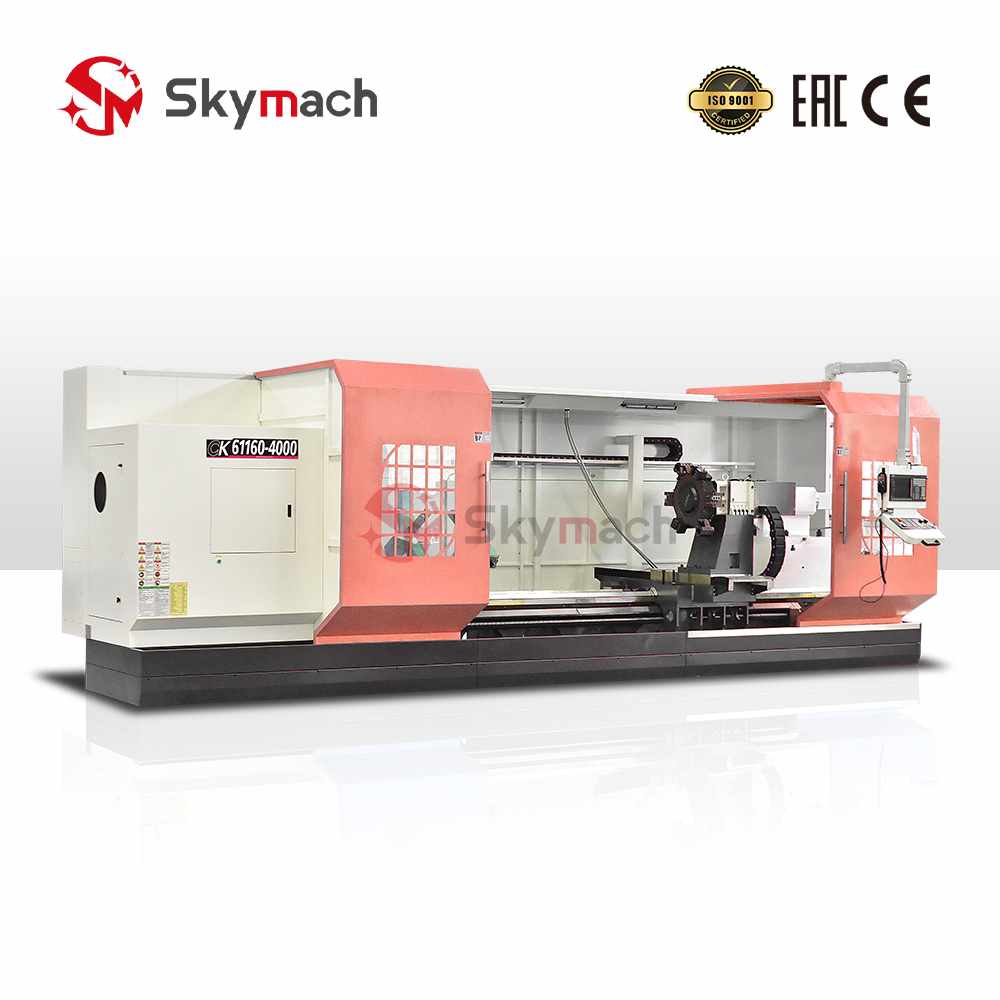 Skymach CK61160 Flat Bed CNC Lathe, 52mm spindle bore, 4-station electric tool post, for large part machining.
