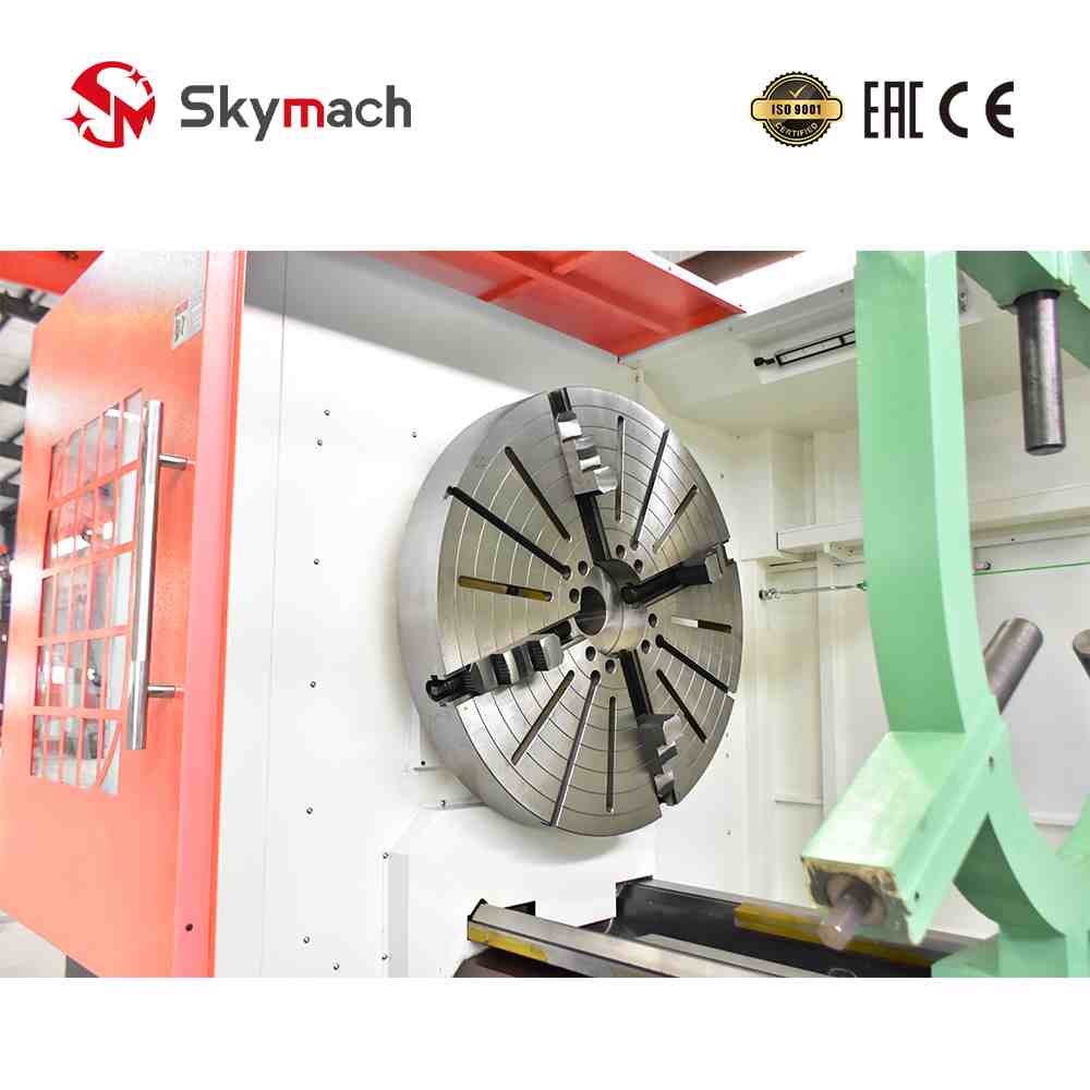 Skymach CK61160 Flat Bed CNC Lathe, 52mm spindle bore, 4-station electric tool post, for large part machining.