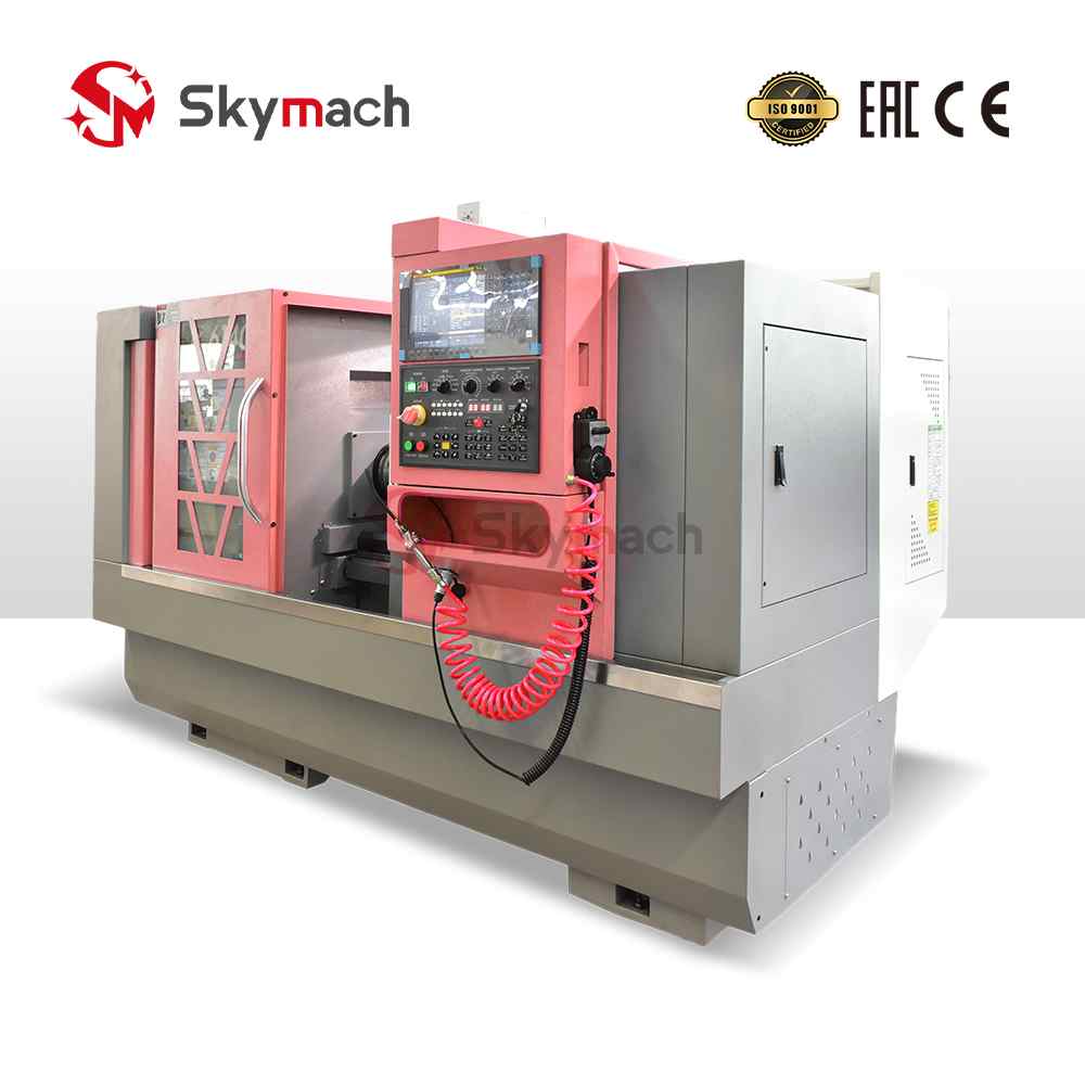 Skymach CK6140 flat bed CNC lathe for large steel, cast iron, and non-ferrous metal parts. High torque and rigidity for powerful cutting.