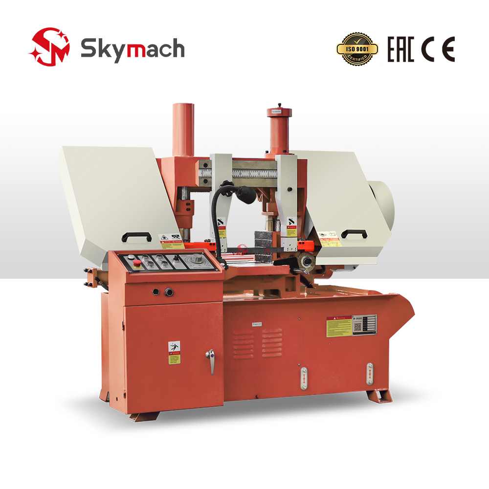 Semi-automatic GH4230 bandsaw with programmable logic control (PLC) and integrated safety guards.