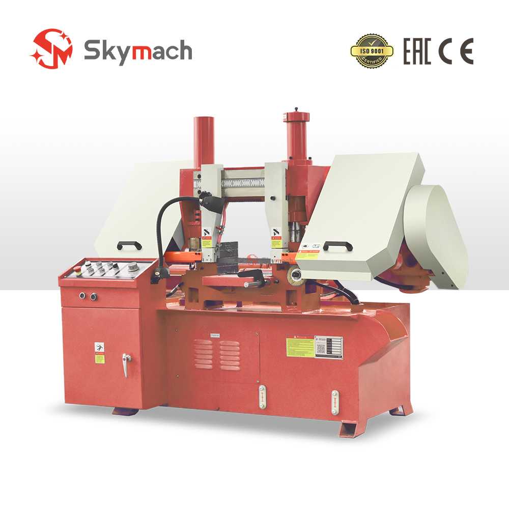 Semi-automatic GH4230 bandsaw with programmable logic control (PLC) and integrated safety guards.