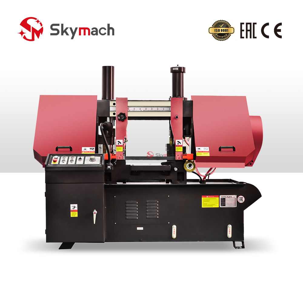 Semi-automatic GH4235 bandsaw with programmable logic control (PLC) and integrated safety guards.