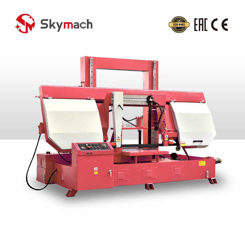 GH4260 Metal Bandsaw with a solid metal bed, shown in a [mention color if visible, e.g., blue finish], cutting metal stock.