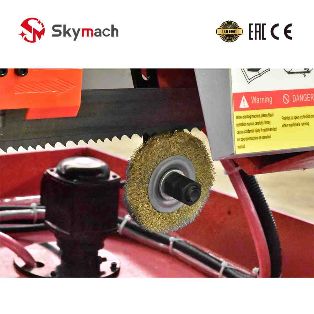 GH4260 Metal Bandsaw with a solid metal bed, shown in a [mention color if visible, e.g., blue finish], cutting metal stock.