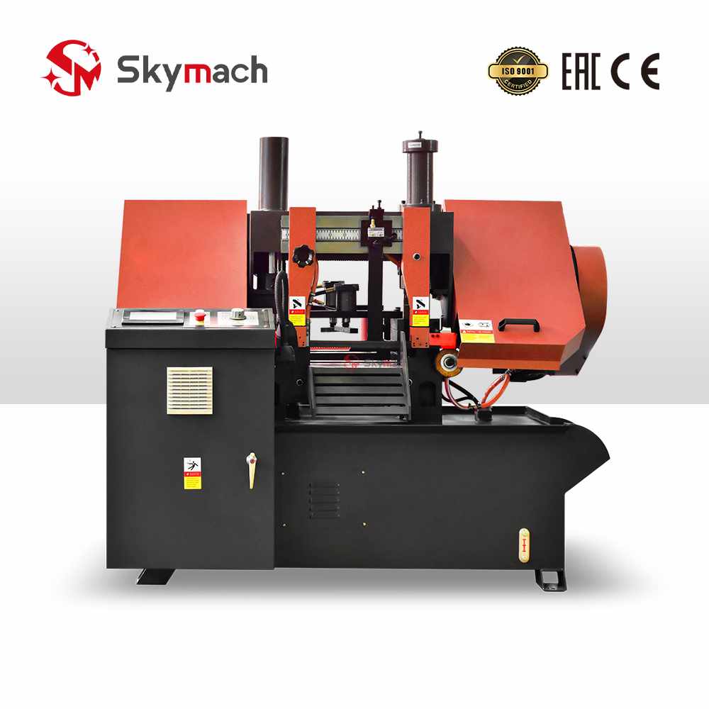 Skymach GHS4230 CNC Bandsaw with metal bed and PLC control system for semi-automatic metal cutting.