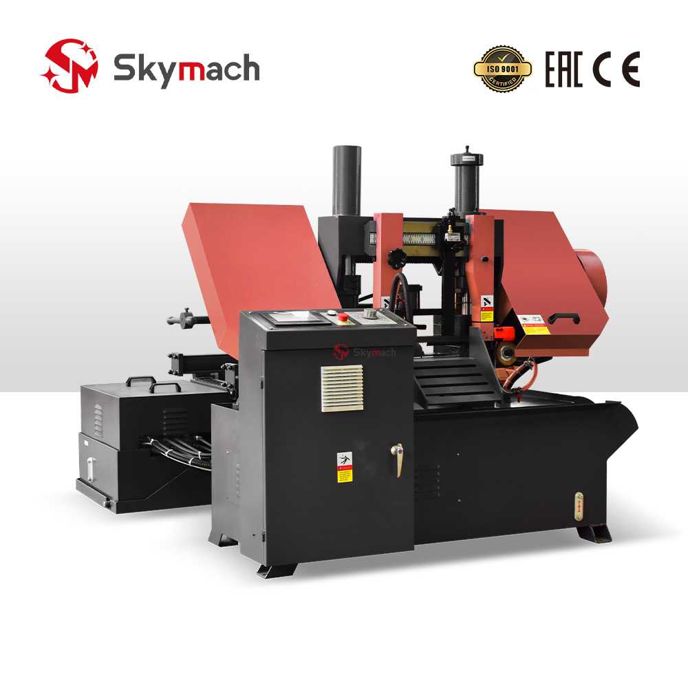 Skymach GHS4230 CNC Bandsaw with metal bed and PLC control system for semi-automatic metal cutting.
