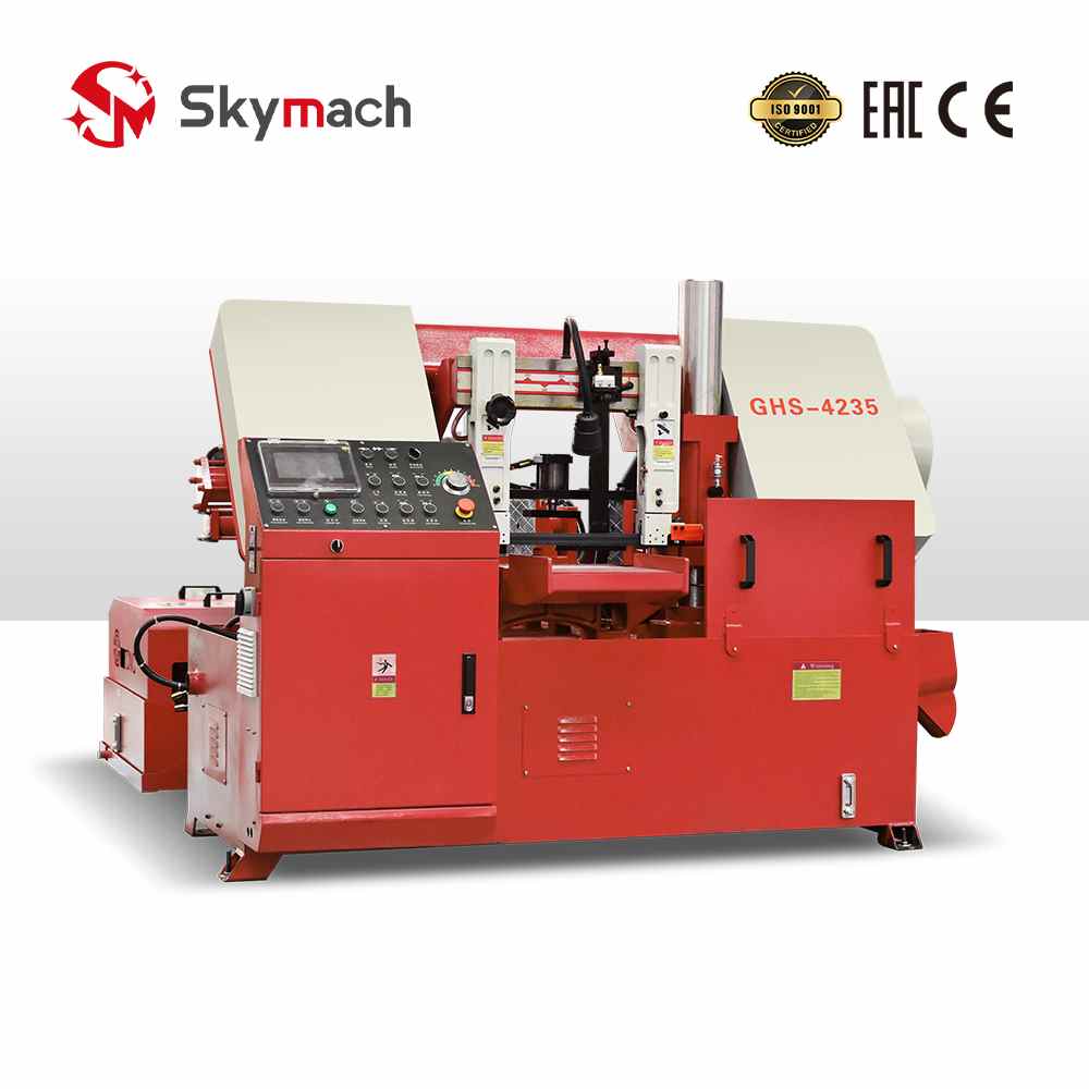 Industrial bandsaw GHS4235 machine for cutting metal stock, including rounds, squares, and structural beams.