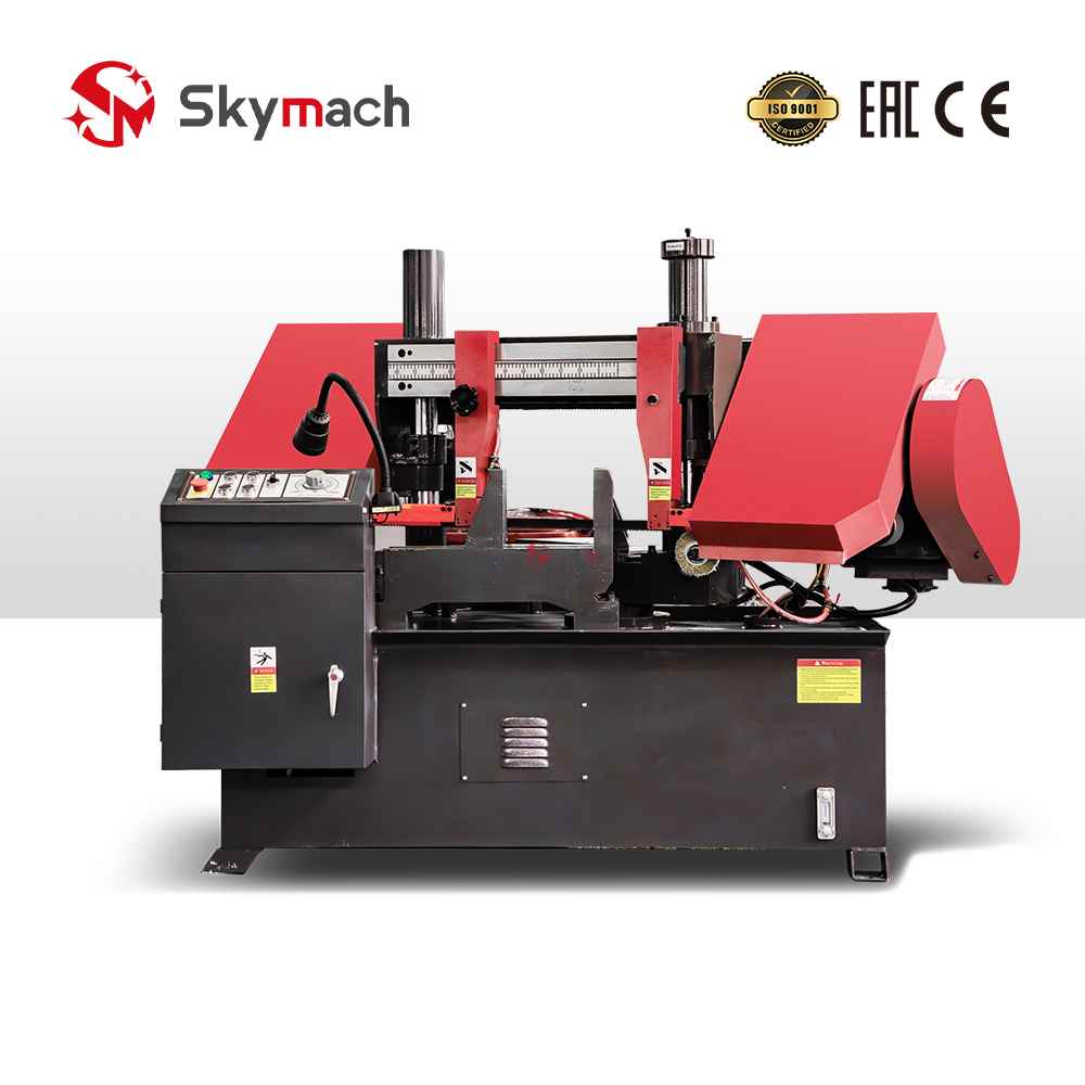 Technologically advanced GHZ4230 CNC bandsaw featuring metal bed structure and semi-automatic PLC control.