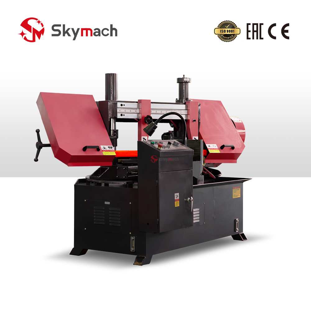 Technologically advanced GHZ4230 CNC bandsaw featuring metal bed structure and semi-automatic PLC control.