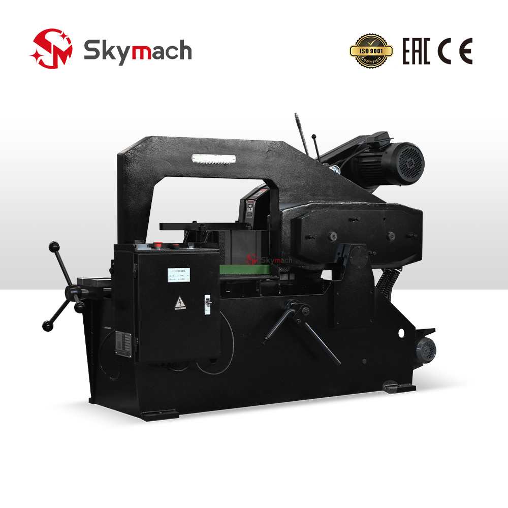 Industrial bandsaw HS7140 machine for cutting metal stock, including rounds, squares, and structural beams.