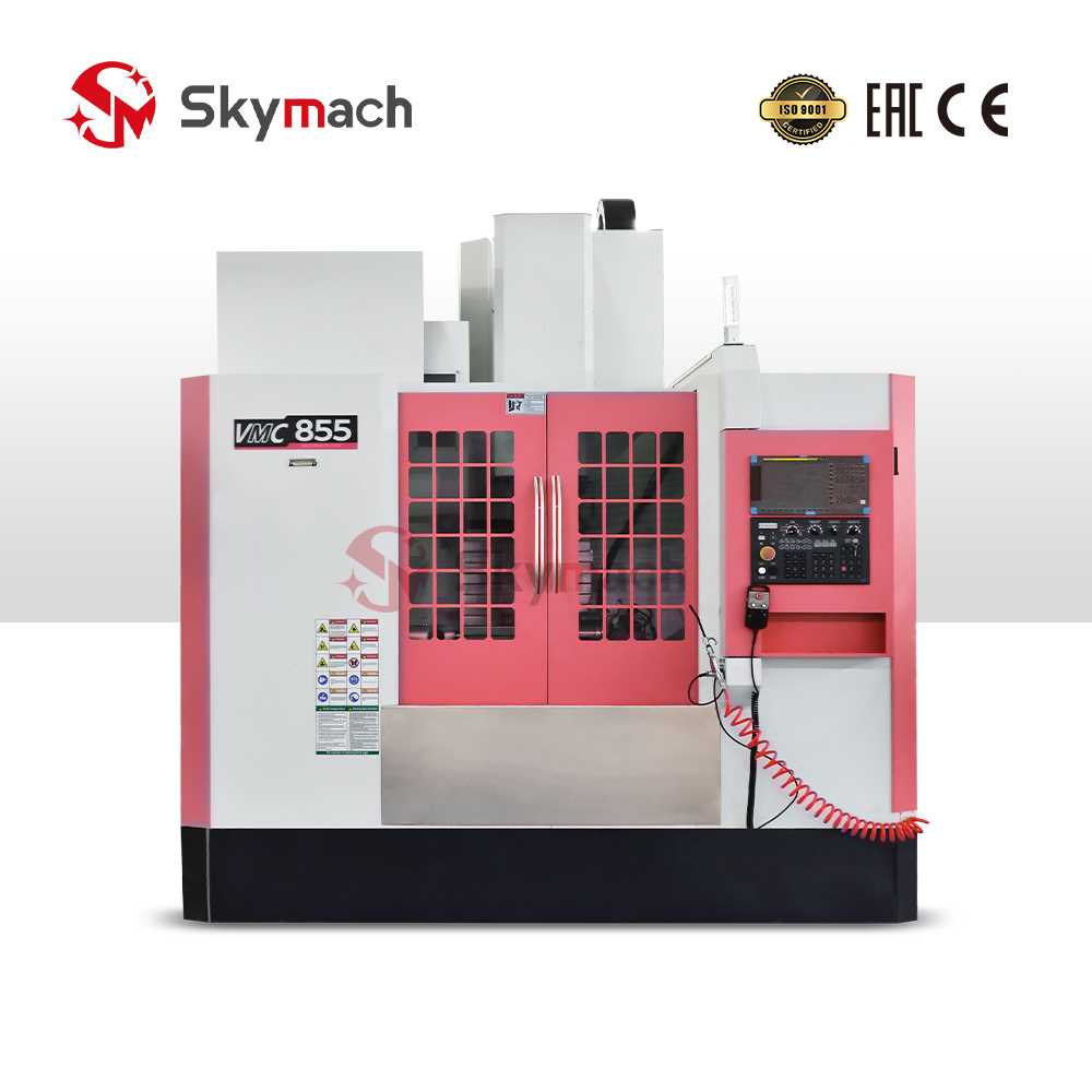 VMC855 machining center with Taiwan spindle, linear guides, and ball screws for durability.